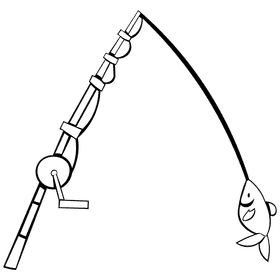Fish hook fishing rod black and white clipart