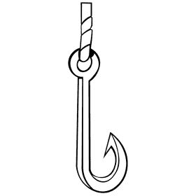 Fish hook rope black and white clipart