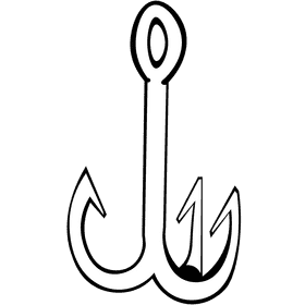 Fish hook triple black and white clipart