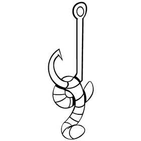 Fish hook worm black and white clipart