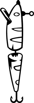 Fishing lure fish separated black and white clipart