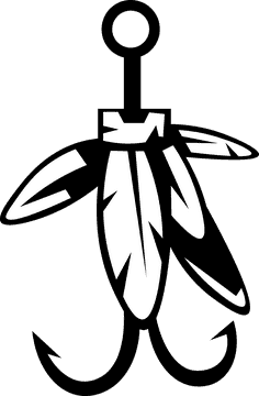 Fishing lure hook feathers black and white clipart