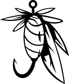 Fishing lure round feathers black and white clipart