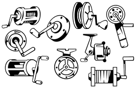 Fishing reel black and white vector