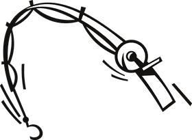 Fishing rod bent black and white clipart