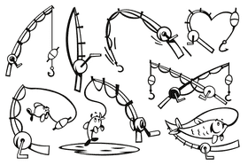 Fishing rod black and white vector