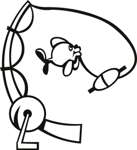 Fishing rod fish black and white clipart