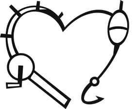 Fishing rod heart black and white clipart