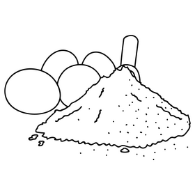 Wheat flour and eggs drawing black and white clipart