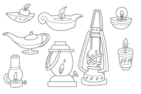 Oil lamp black and white vector
