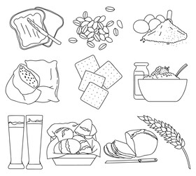 Wheat, wheat products, bakery set black and white vector