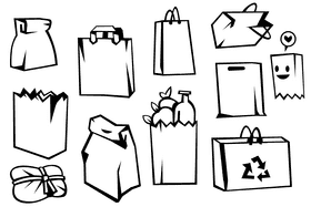 Paper bag black and white vector