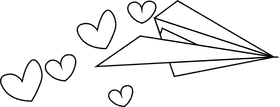 Paper plane hearts black and white clipart