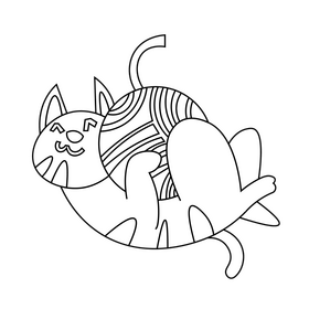 Cute cat playing a ball black and white clipart