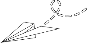 Paper plane landing black and white clipart