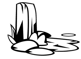 Pond waterfall black and white clipart