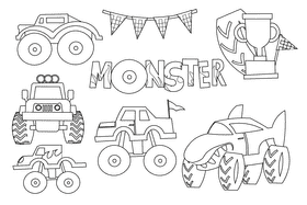 Monster truck black and white vector