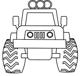 Monster truck front black and white clipart