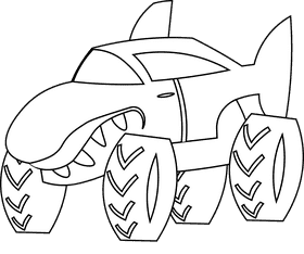 Monster truck shark black and white clipart