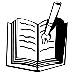 Open book pen black and white clipart