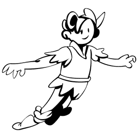 Peter pan flying black and white clipart