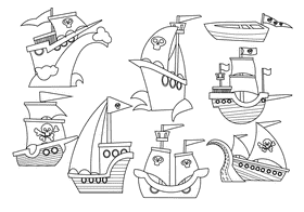 Pirate ship black and white vector