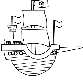 Pirate ship big black and white clipart