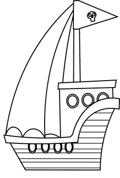 Pirate ship big flag black and white clipart