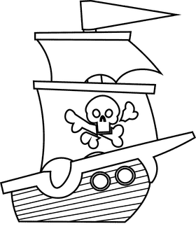 Pirate ship small black and white clipart