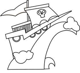 Pirate ship wave black and white clipart