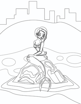 Cute mermaid in the sea black and white vector