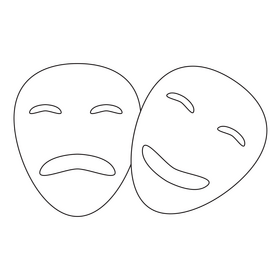 Theatre masks drawing black and white clipart