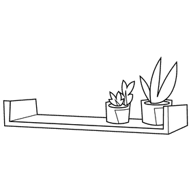 Shelf home plants black and white clipart