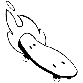Skateboard fire black and white clipart