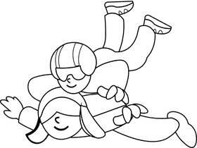 Skydiving pair black and white clipart