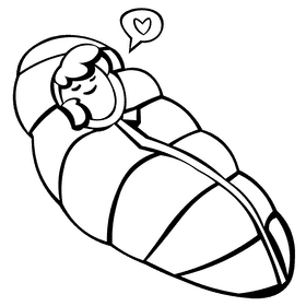 Sleeping bag sleeping black and white clipart