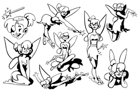 Tinker bell black and white vector