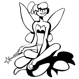 Tinker bell plant black and white clipart