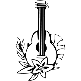 Ukulele flower black and white clipart
