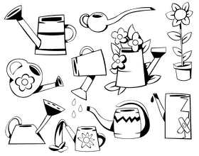 Watering can black and white vector