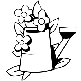 Watering can flowers black and white clipart