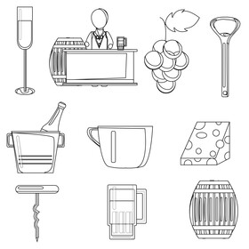 Bartender set black and white vector