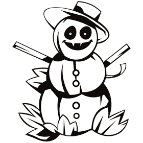 Scarecrow punpkin snowman black and white clipart