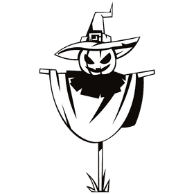 Scarecrow whitch hat black and white clipart