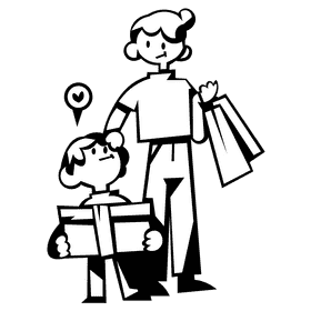 Shopping family black and white clipart