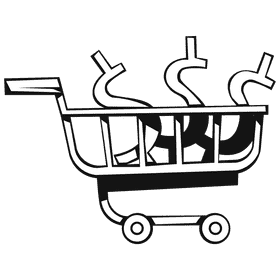 Shopping cart money black and white clipart