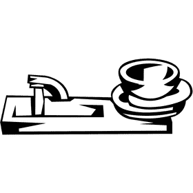 Sink dishes black and white clipart