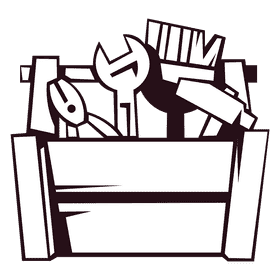 Toolbox wooden full black and white clipart