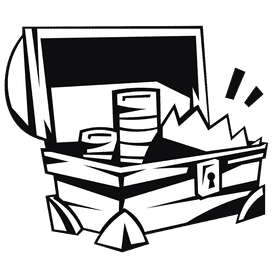 Treasure chest opened full black and white clipart