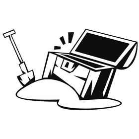 Treasure chest showel black and white clipart